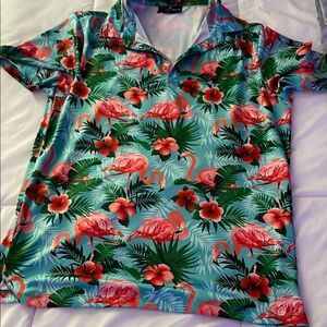 Tropical Flamingo Print Polo Shirtgolf polo